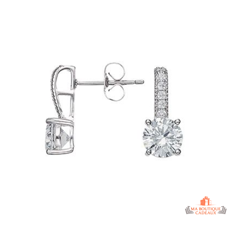 Boucles d'oreilles en argent 925/°° Carla Nogueres avec boucle et solitaire en zirconium, garantie 2 ans.