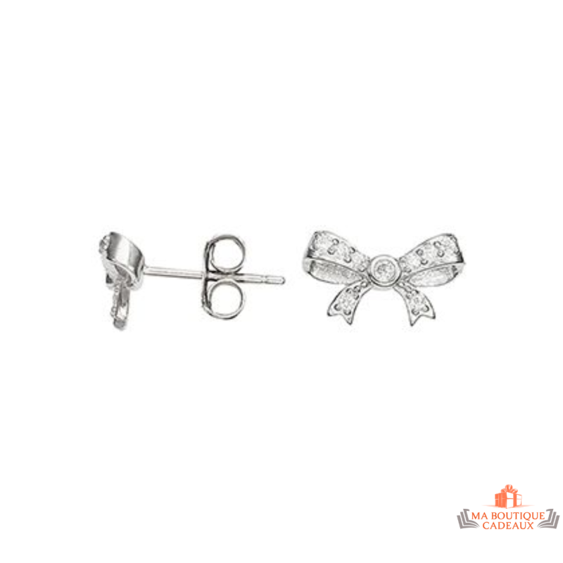 Boucles d'oreilles en argent 925/°° Carla Nogueres avec nœud papillon en zirconium, garantie 2 ans.