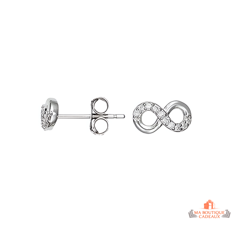 Boucles d'oreilles en argent 925/°° Carla Nogueres avec motif infini en zirconium, garantie 2 ans.