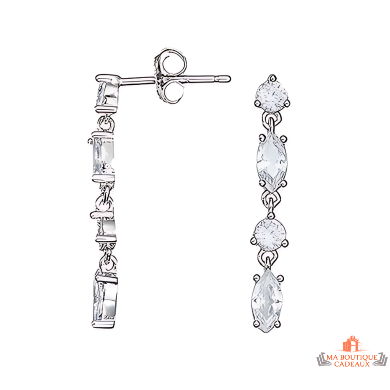 Boucles d'oreilles pendantes en argent 925/°° Carla Nogueres avec pierres en zirconium, garantie 2 ans.