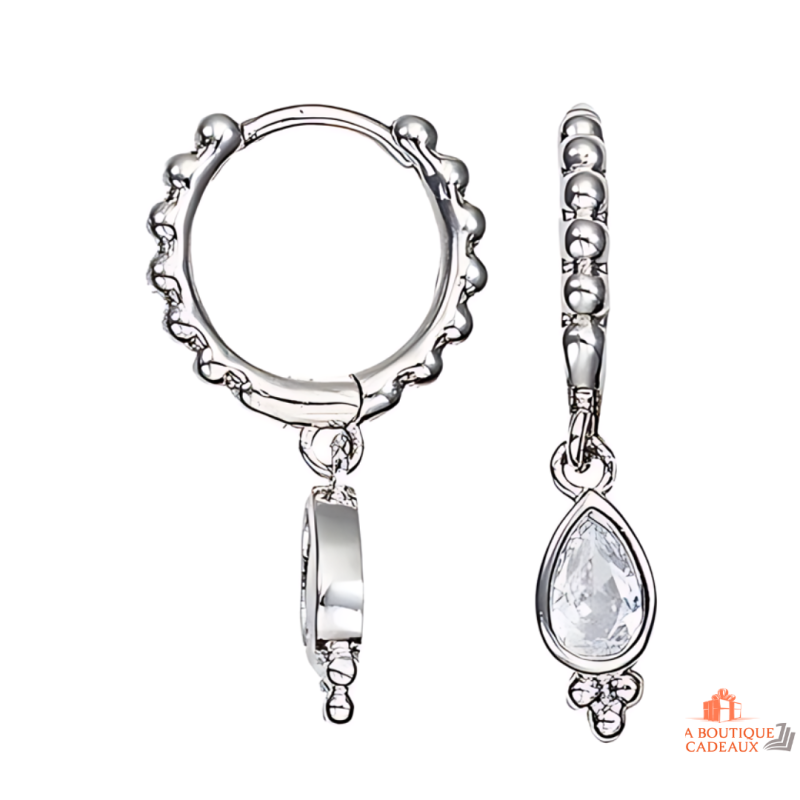 Boucles d'oreilles en argent 925/°° Carla Nogueres avec solitaire en zirconium 10mm, garantie 2 ans.