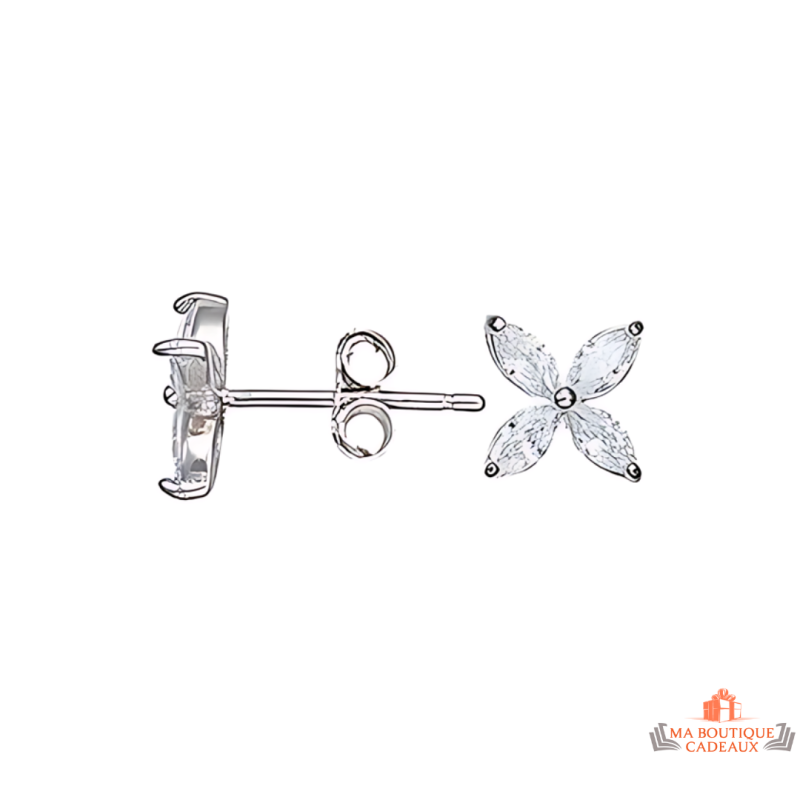 Boucles d'oreilles en argent 925/°° Carla Nogueres avec fleur en zirconium, garantie 2 ans.