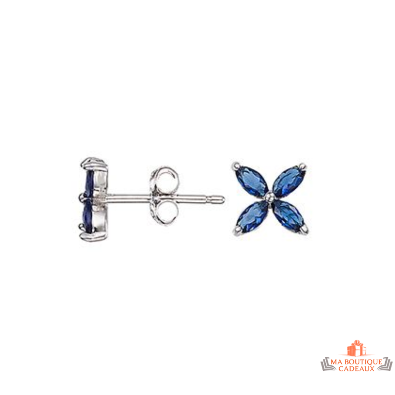 Boucles d'oreilles en argent 925/°° Carla Nogueres avec fleur bleue en zirconium, garantie 2 ans.