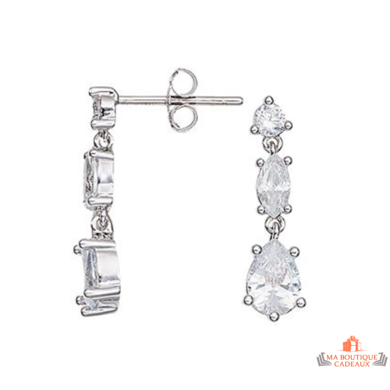 Boucles d'oreilles en argent 925/°° Carla Nogueres avec trois pierres en zirconium, garantie 2 ans.