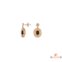 Boucles d'oreilles en plaqué or Carla Nogueres avec bouclier et pierre noire, garantie 2 ans.