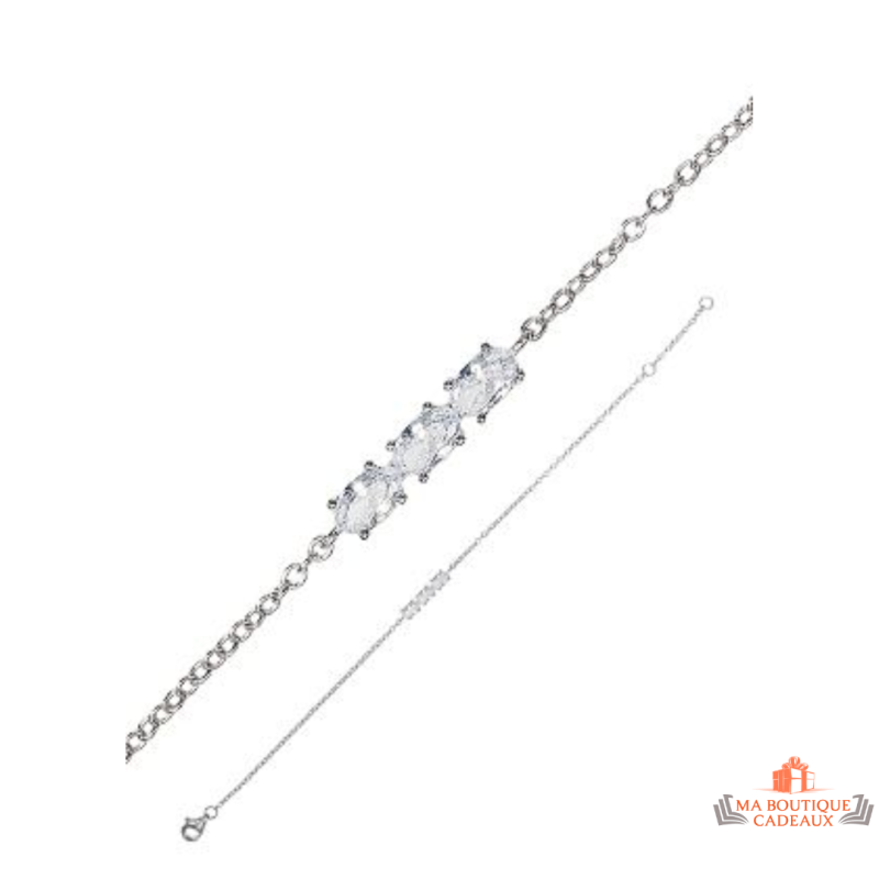 Bracelet en argent 925/°° avec trois pierres en oxyde de zirconium, Carla Nogueres, Garantie 2 ans