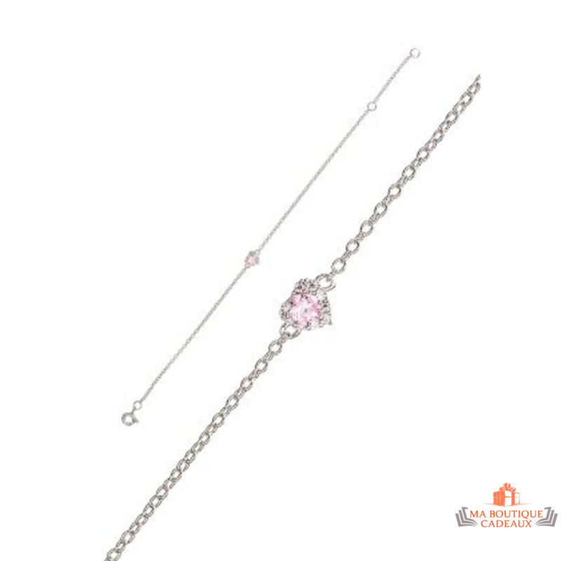 Bracelet en argent 925/°° avec cœur rose en oxyde de zirconium, Carla Nogueres, Garantie 2 ans