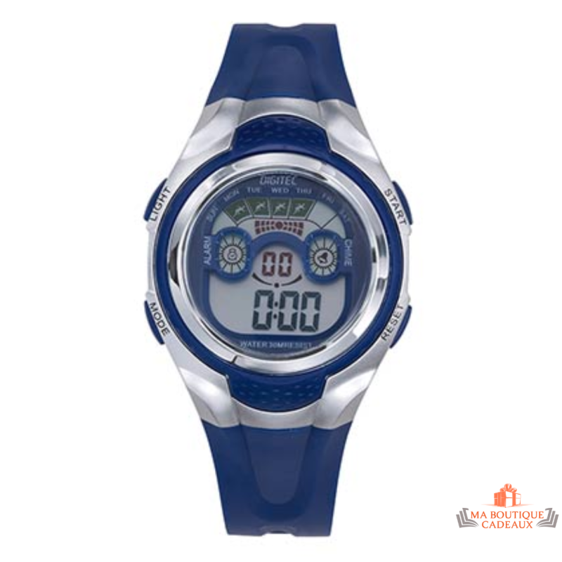 Montre Enfant LCD Inotime - Bracelet Plastique Bleu Foncé - Sport - Garantie 2 ans