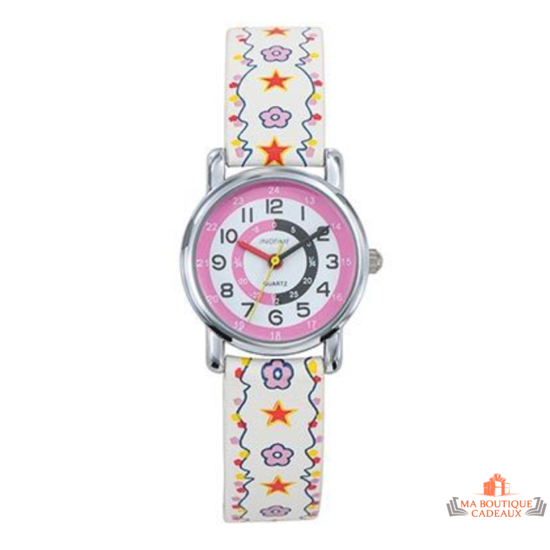 Montre Enfant Inotime - Apprentissage de l'Heure - Bracelet Blanc - Garantie 2 Ans