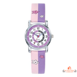 Montre Enfant Inotime - Apprentissage de l'Heure - Bracelet Rose avec Fleurs - Garantie 2 Ans