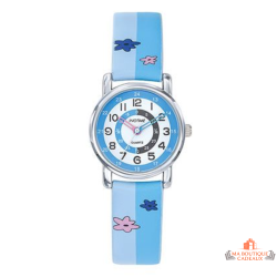 Montre Enfant Inotime - Apprentissage de l'Heure - Bracelet Bleu avec Fleurs - Garantie 2 Ans