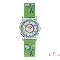 Montre Enfant Inotime - Apprentissage de l'Heure - Bracelet Vert avec Raquettes de Badminton - Garantie 2 Ans