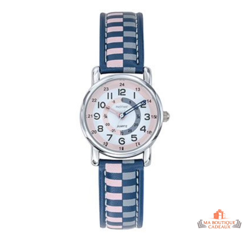 Montre Enfant Inotime - Apprentissage de l'Heure - Bracelet Rose et Gris - Garantie 2 Ans