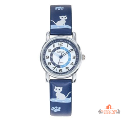 Montre Enfant Inotime - Apprentissage de l'Heure - Bracelet Chat Bleu Foncé - Garantie 2 Ans