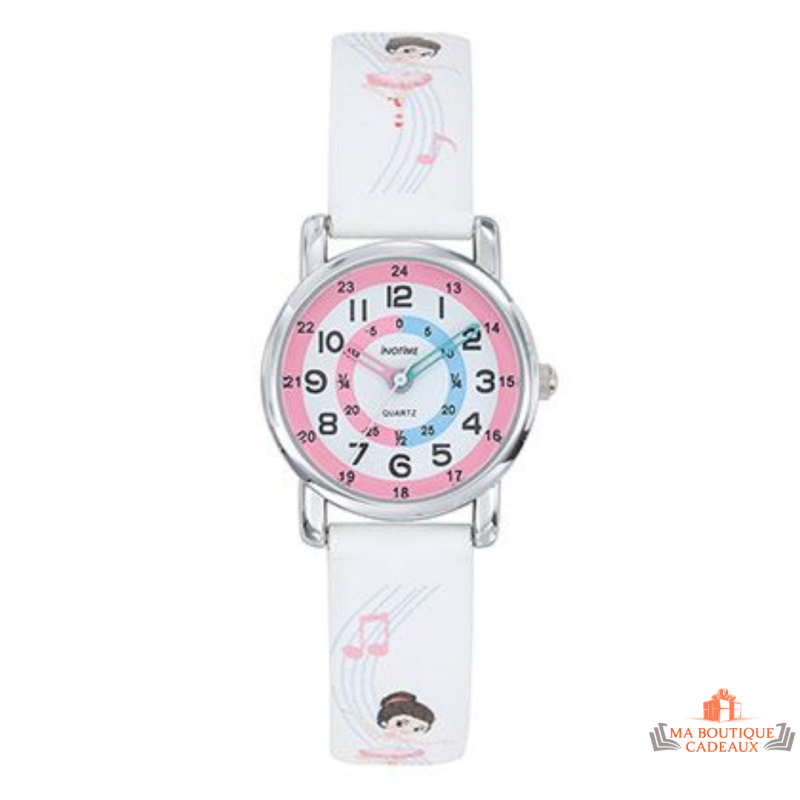 Montre Enfant Inotime - Apprentissage de l'Heure - Bracelet Danseuse Blanc - Garantie 2 Ans