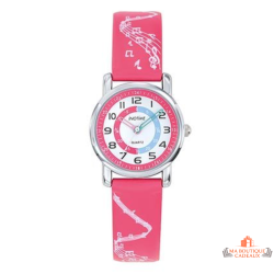 Montre Enfant Inotime - Apprentissage de l'Heure - Bracelet Notes de Musique Rose Foncé - Garantie 2 Ans