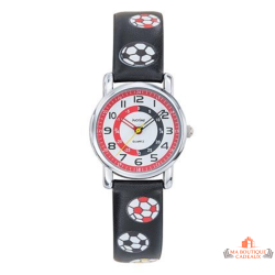 Montre Enfant Inotime - Apprentissage de l'Heure - Bracelet Ballons de Football Noir - Garantie 2 Ans