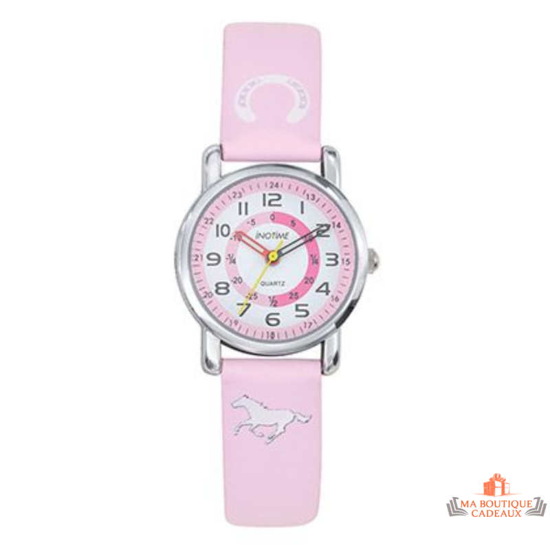 Montre Enfant Inotime - Apprentissage de l'Heure - Bracelet Cheval Rose - Garantie 2 Ans