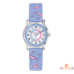 Montre Enfant Inotime - Apprentissage de l'Heure - Bracelet Cœurs Violet Clair - Garantie 2 Ans