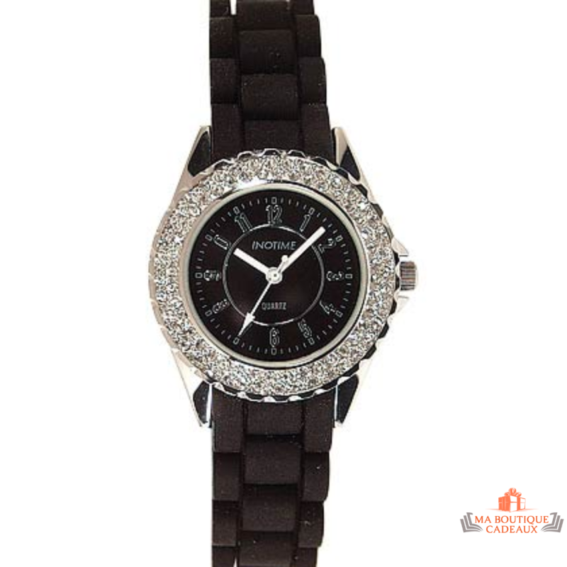 Montre Femme Inotime - Bracelet Synthétique Noir avec Zirconium - Garantie 2 Ans