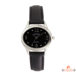 Montre Femme Inotime - Bracelet Synthétique Noir avec Zirconium et Cadran Ovale - Garantie 2 Ans