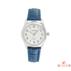 Montre femme Inotime avec bracelet synthétique bleu, cadran argenté, mouvement MORIOKA PC21, garantie 2 ans