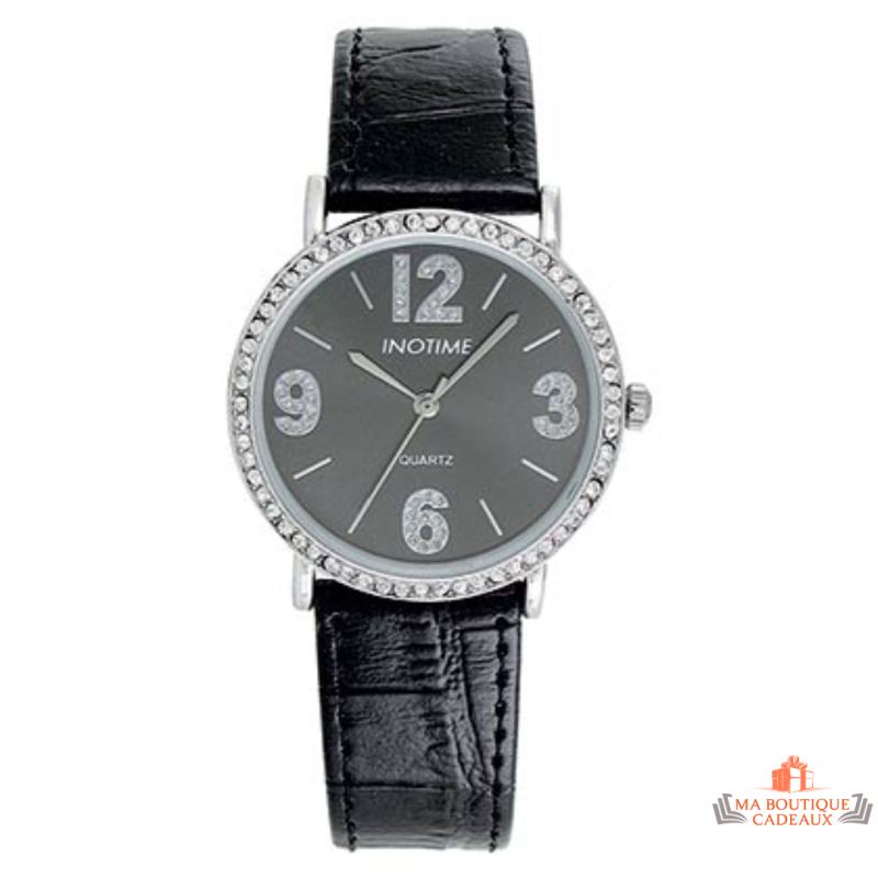 Montre Femme Inotime avec Bracelet Synthétique Noir et Cadran en Zirconium - Garantie 2 ans