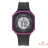 Montre femme Inotime LCD avec bracelet plastique noir, cadran digital noir, lunette violette, garantie 2 ans.