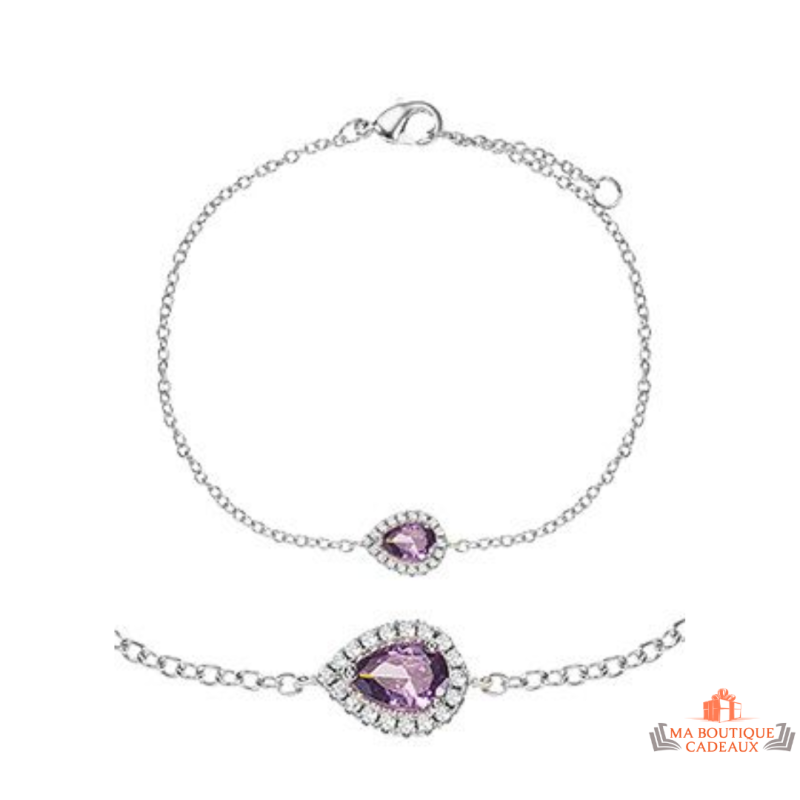 Bracelet Carla Nogueres en argent 925/°° avec goutte en zirconium violet, garanti 2 ans.