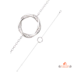 Bracelet Carla Nogueres en argent 925/°° avec anneau torsadé et zirconium, garanti 2 ans.