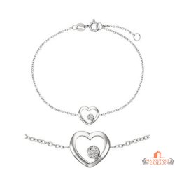 Bracelet Carla Nogueres en argent 925/°° avec motif cœur et zirconium, garanti 2 ans.