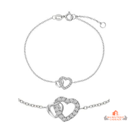 Bracelet Carla Nogueres en argent 925/°° avec deux cœurs enlacés, garanti 2 ans.