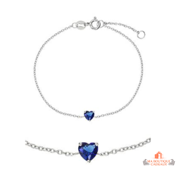 Bracelet Carla Nogueres en argent 925/°° avec cœur en zirconium bleu saphir, garanti 2 ans.