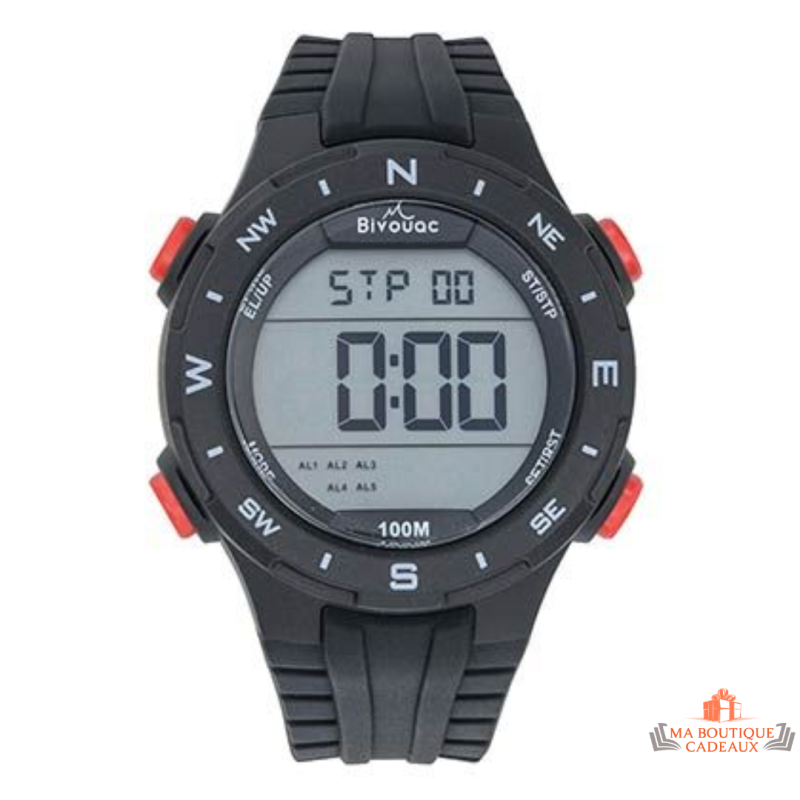 Montre Homme LCD Bivouac (Inotime) avec Bracelet Silicone Noir - Garantie 2 ans