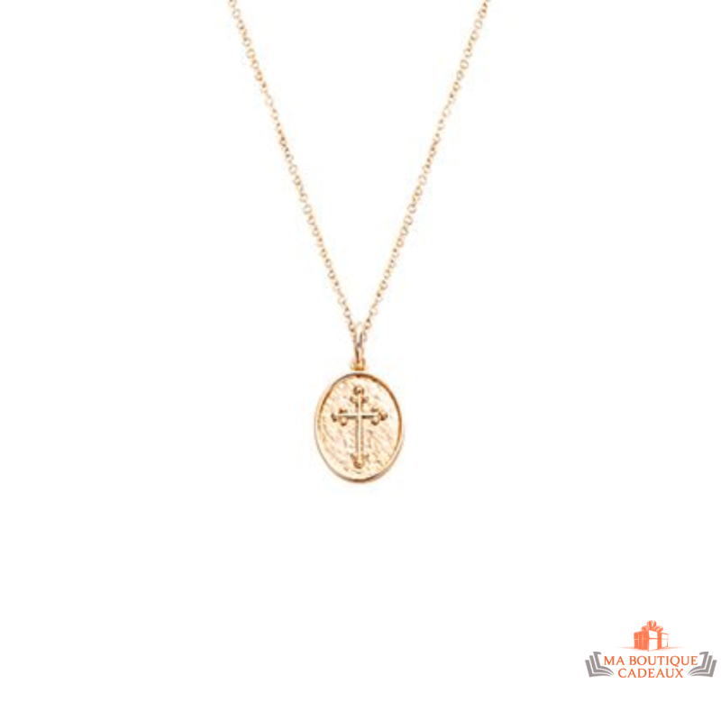 Collier pendentif Croix en plaqué or - Carla Nogueres, garanti 2 ans.