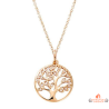 Collier pendentif Arbre de Vie avec feuilles en zirconium en plaqué or - Carla Nogueres, garanti 2 ans.