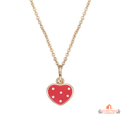 Collier pendentif Cœur Rouge à Pois Blancs en plaqué or pour enfants - Carla Nogueres, garanti 2 ans.