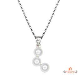 Collier pendentif en argent 925/°° avec trois perles d'imitation - Carla Nogueres, garanti 2 ans.