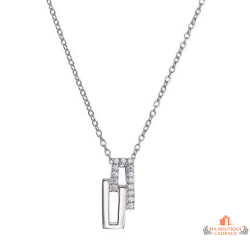 Collier pendentif avec deux rectangles, dont un en zirconium - Carla Nogueres, garanti 2 ans.