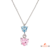 Collier pendentif Deux Cœurs en oxyde de zirconium bleu aqua et rose - Carla Nogueres, garanti 2 ans.