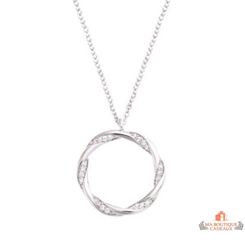 Collier pendentif Anneau Torsadé en argent 925/°° orné de zirconium - Carla Nogueres, garanti 2 ans.