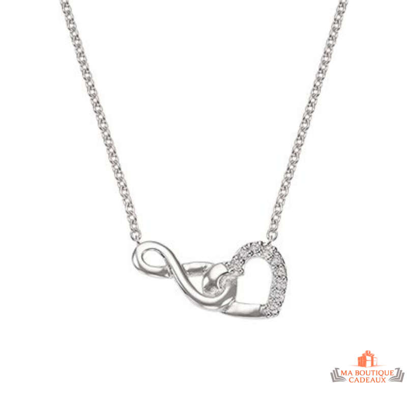 Collier pendentif Signe Infini avec cœur en zirconium - Carla Nogueres, garanti 2 ans.