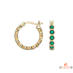 Boucles d'oreilles Anneau 16mm en plaqué or avec pierres vertes en zirconium - Carla Nogueres, garanti 2 ans.