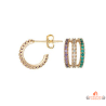 Boucles d'oreilles triple demi-anneau en plaqué or avec zirconium vert, violet, blanc - Carla Nogueres, garanti 2 ans.
