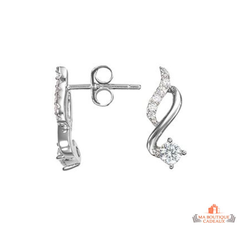 Boucles d'oreilles Signe Infini en argent 925/°° avec zirconium - Carla Nogueres, garanti 2 ans.