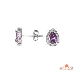 Boucles d'oreilles Goutte en argent 925/°° avec zirconium violet - Carla Nogueres, garanti 2 ans.