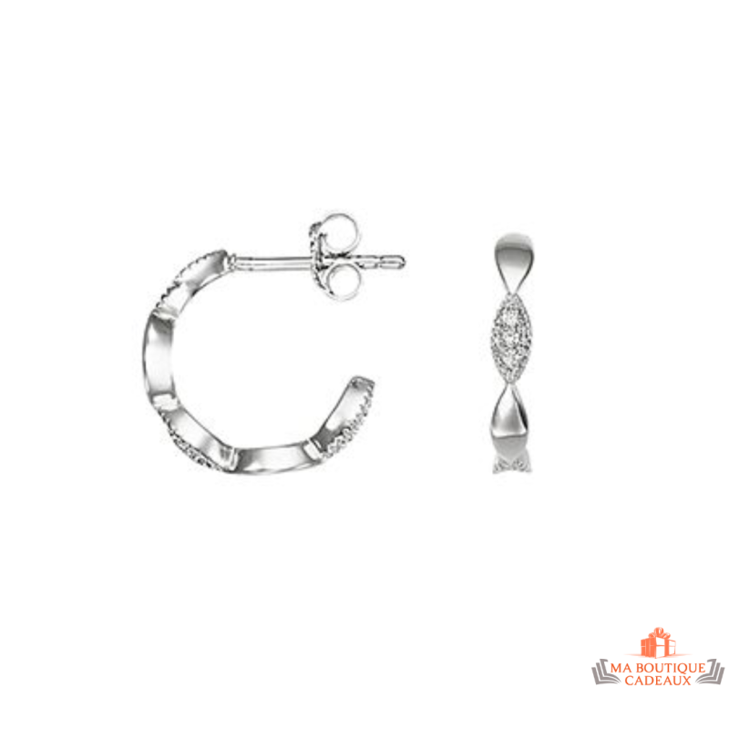 Boucles d'oreilles Anneau Torsadé en argent 925/°° avec zirconium - Carla Nogueres, garanti 2 ans.