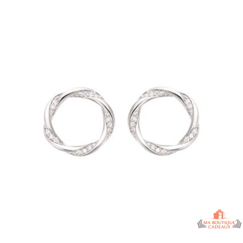 Boucles d'oreilles Anneau Torsadé en argent 925/°° ornées de zirconium - Carla Nogueres, garanti 2 ans.