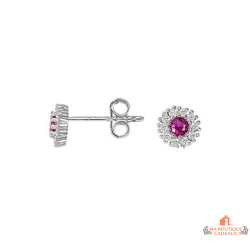 Boucles d'oreilles Soleil en argent 925/°° avec pierre fuchsia et zirconium - Carla Nogueres, garanti 2 ans.