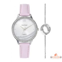 Montre Femme Inotime avec Bracelet Synthétique Rose et Bijou - Garantie 2 ans